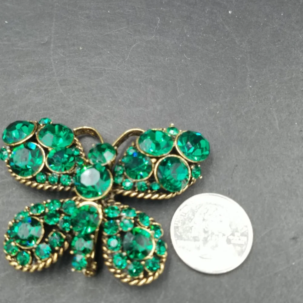 Vintage Hollycraft Green Rhinestone Butterfly Brooch